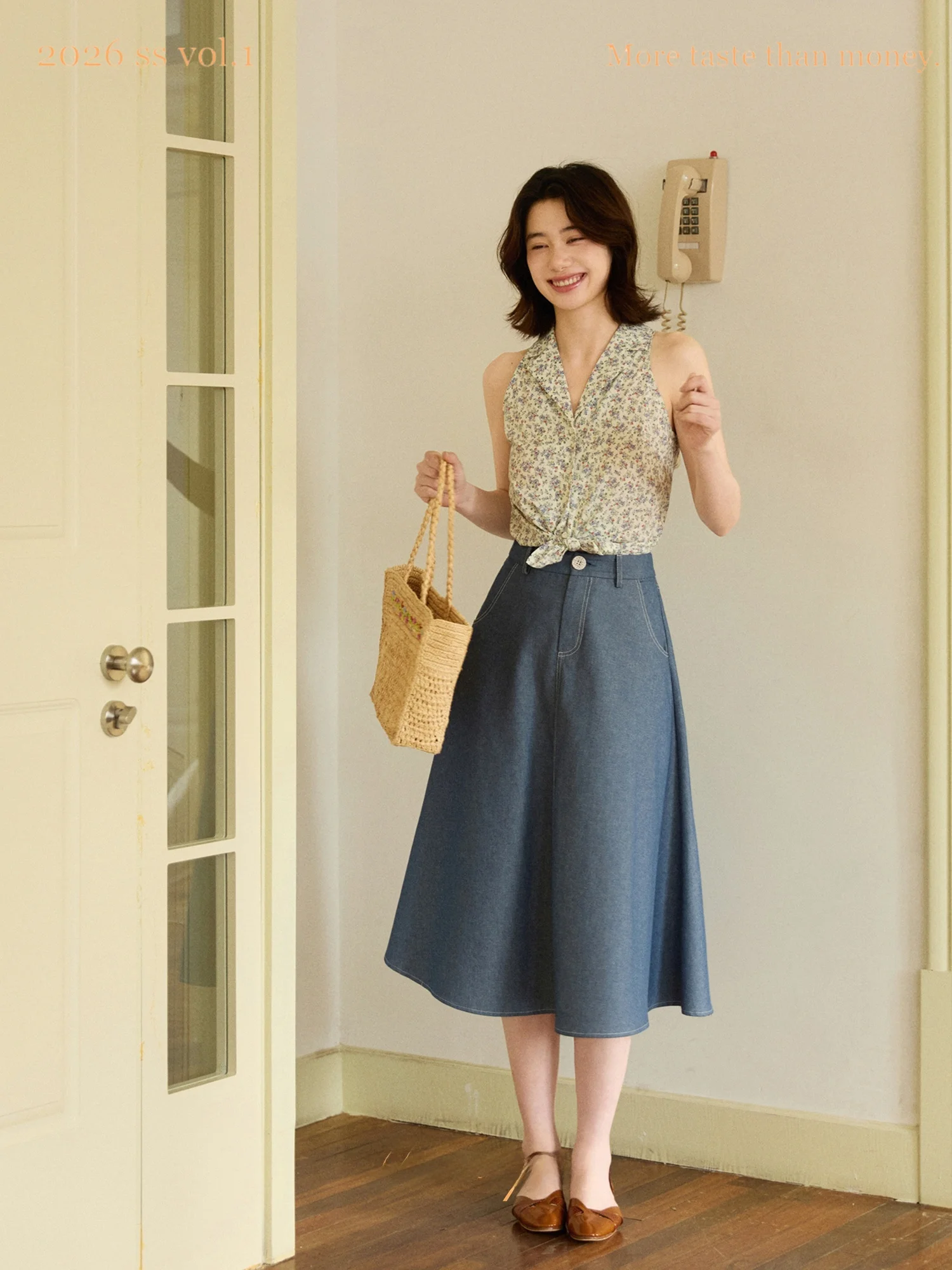 

Женская блузка French Sle Garden Eden с синим цветочным принтом, V-образным вырезом, из дышащего чистого хлопка, повседневный топ