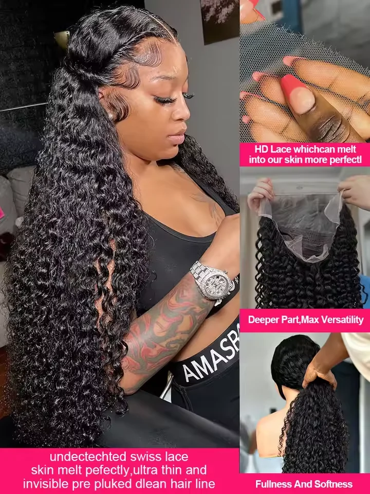 موجة المياه الدانتيل الجبهة 100% جودة الشعر البشري شعر مستعار 300 الكثافة غلويليس 13x6 Hd مجعد موجة عميقة الباروكات الأمامية للنساء 30 40 بوصة #3