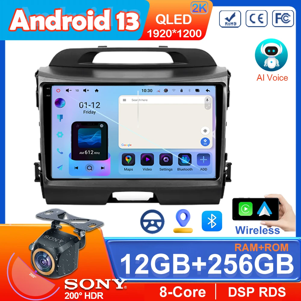 AI Voice Wireless CarPlay Android Auto Radio For KIA Sportage 3 2010-2016 2015 4G LTE Car Multimedia GPS Navigation 2din BT 7862