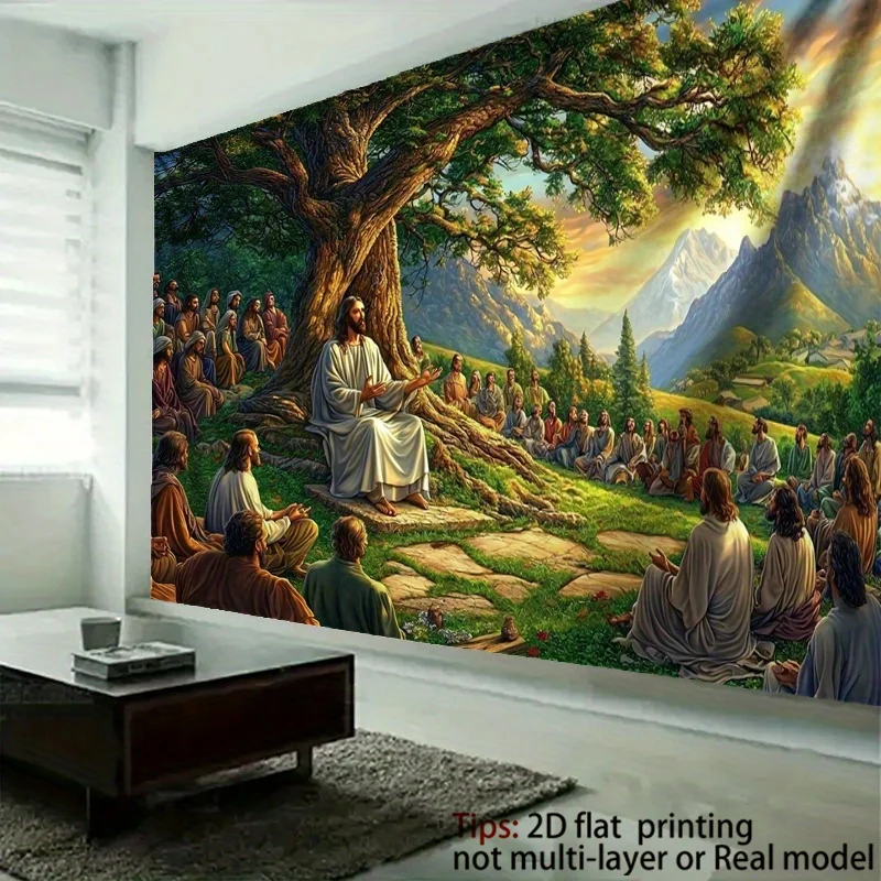 Majestic Jesus Teaching Scene Tapestry Wall Hanging Christian Gospel Biblical Art Nature Home Decor Religious Wall Tapestry
