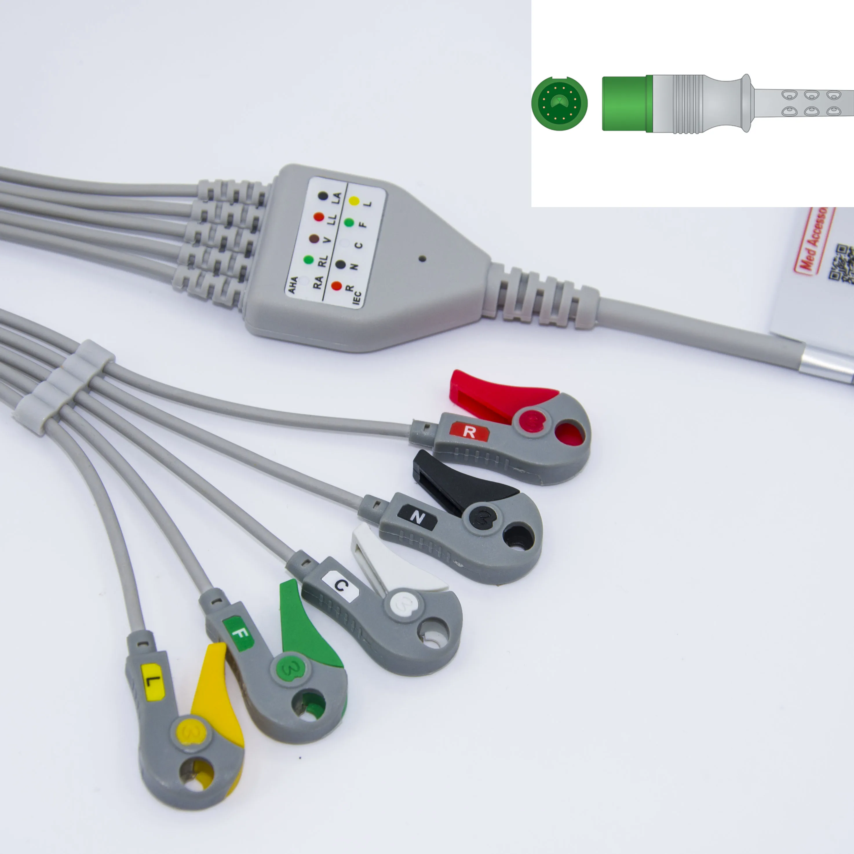 ECG Cable 3/5 Leads, Snap Clip Type Medical Consumables Compatible with Various Systems