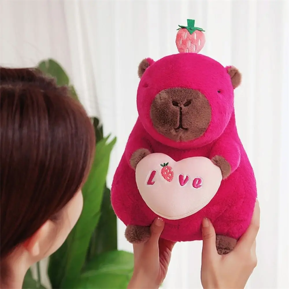 Strawberry Simulation Capybara Plush Toy Love Cute Doll Capybara Stuffed Doll Rose Pink Capybara Soft Capybara Plush Pillow