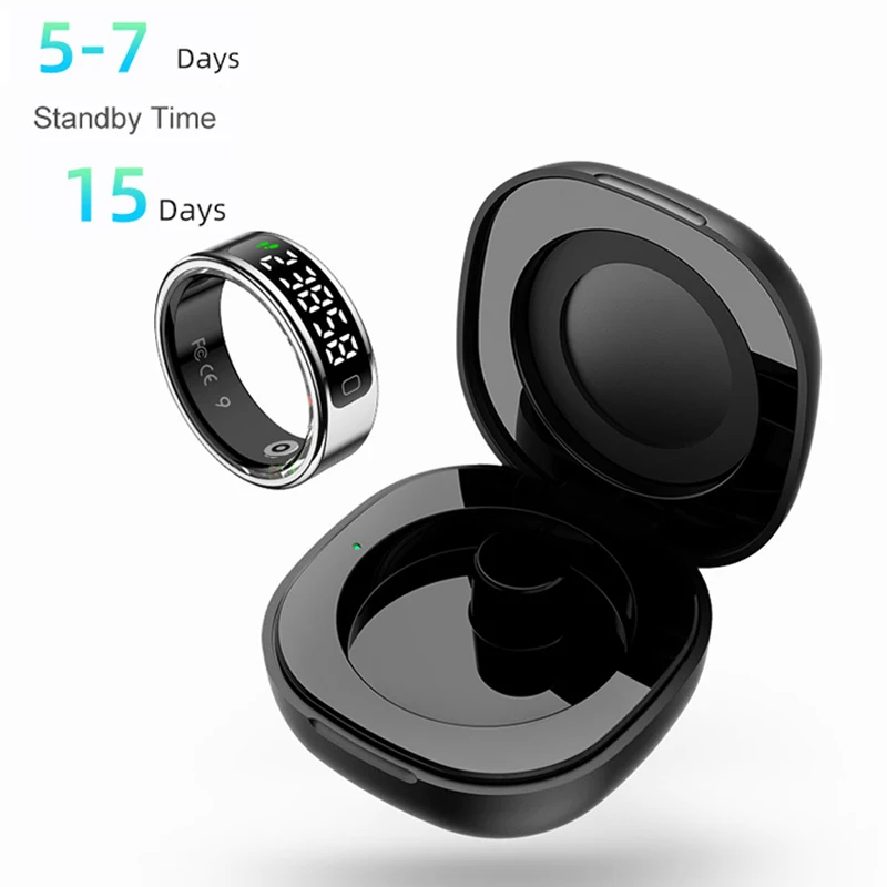 AMZMAX R11C Display Smart Ring Männer Frauen, Gesteur Swipe Video/Bürste Tiktok Gesundheitsmonitor, 1ATM wasserdicht, Multi-Sport-Modus