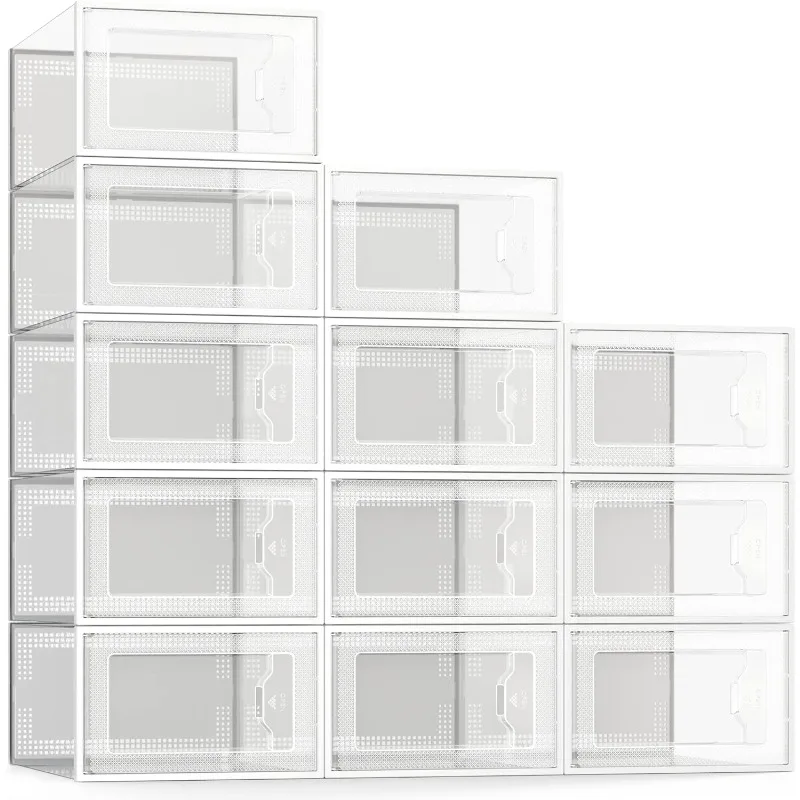 12 Pack Shoe Storage Box, Clear Plastic Stackable Shoe Organizer for Closet, Space Saving Shoe Rack