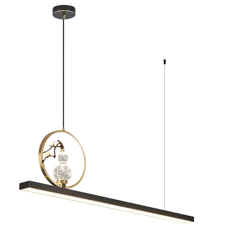 

One-word all-copper crystal restaurant chandelier, modern light luxury strip main lamp