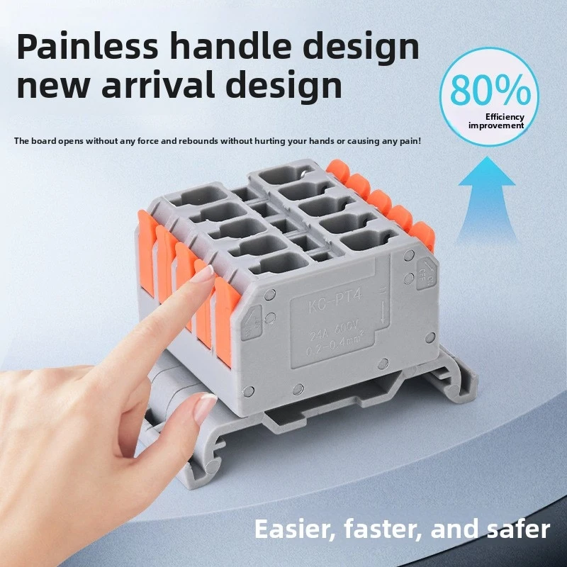10Pcs DIN Rail Terminal Block 32A 800V PT-4 Push-In Spring Connector For 4mm² Electrical Cable Tool-Free