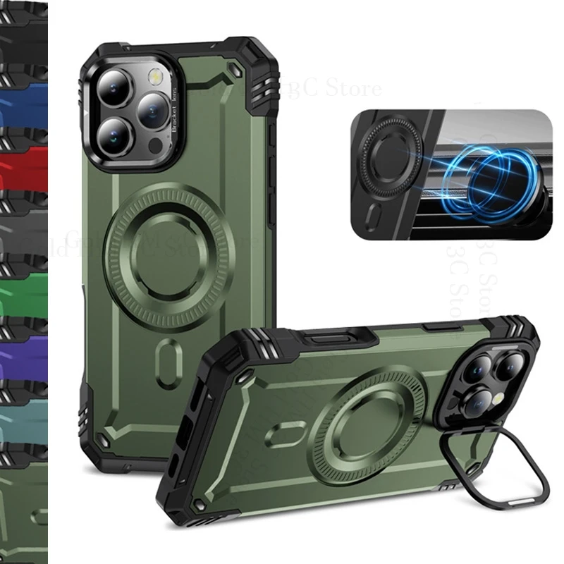 

For Magsafe Heavy Duty Shockproof Armor Case For Google Pixel 9 Pro XL Flip Lens Stand Magnetic Cover For Pixel 9 Pro XL Fundas