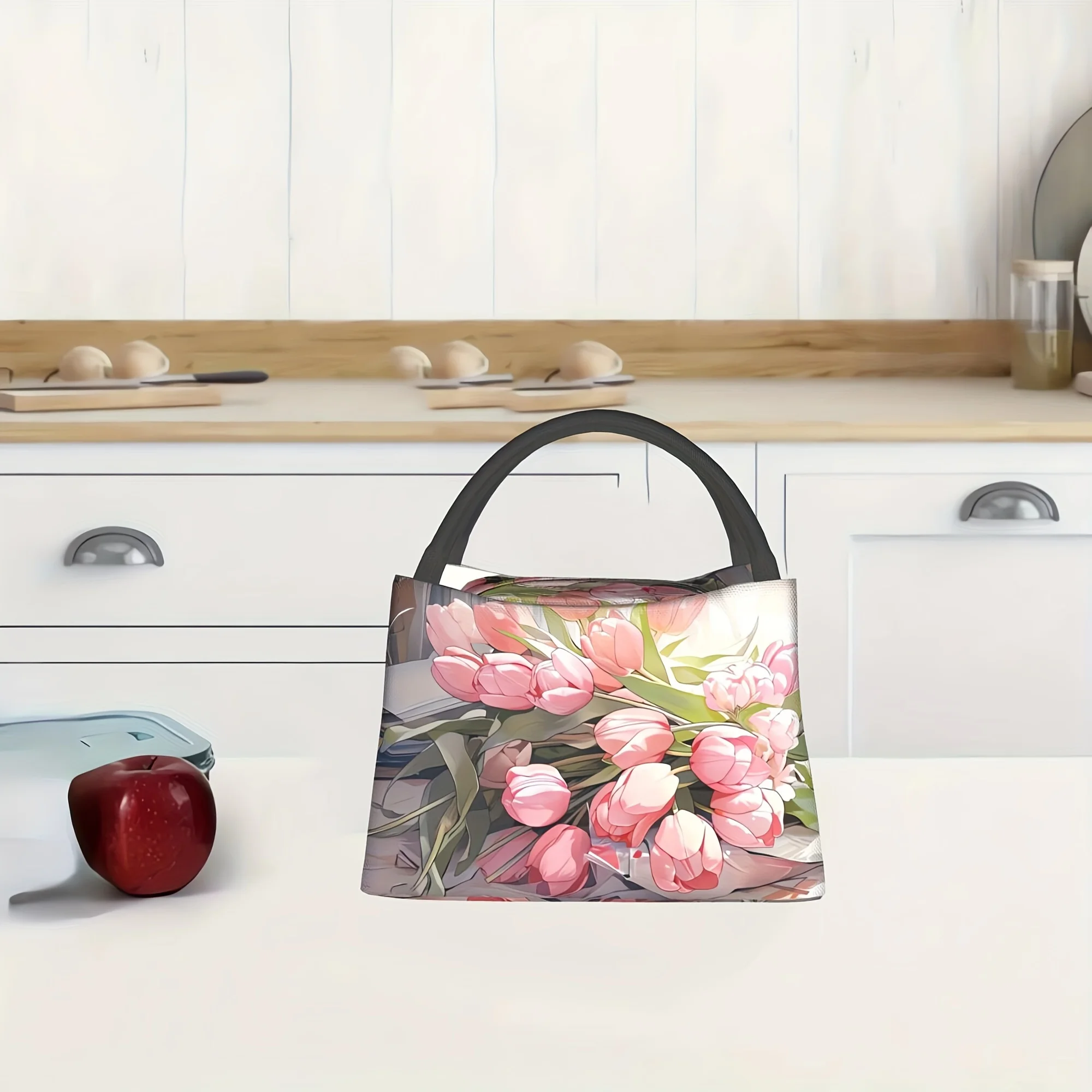 Chic Pink Floral Insulated Lunch Bag - Reusable, Portable Cooler For Work, Picnics & Beach Outings