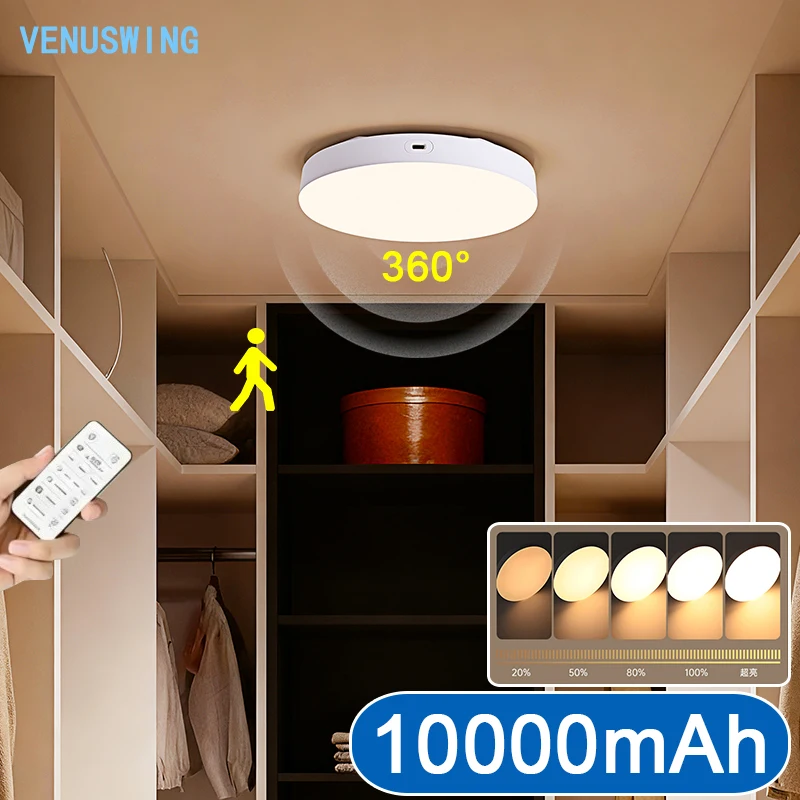 10000mAh LED Ceiling Lights Rechargeable Radar Motion Sensor Dimmable Wall Lights Night Light for Closet Shower Aisle Hallway
