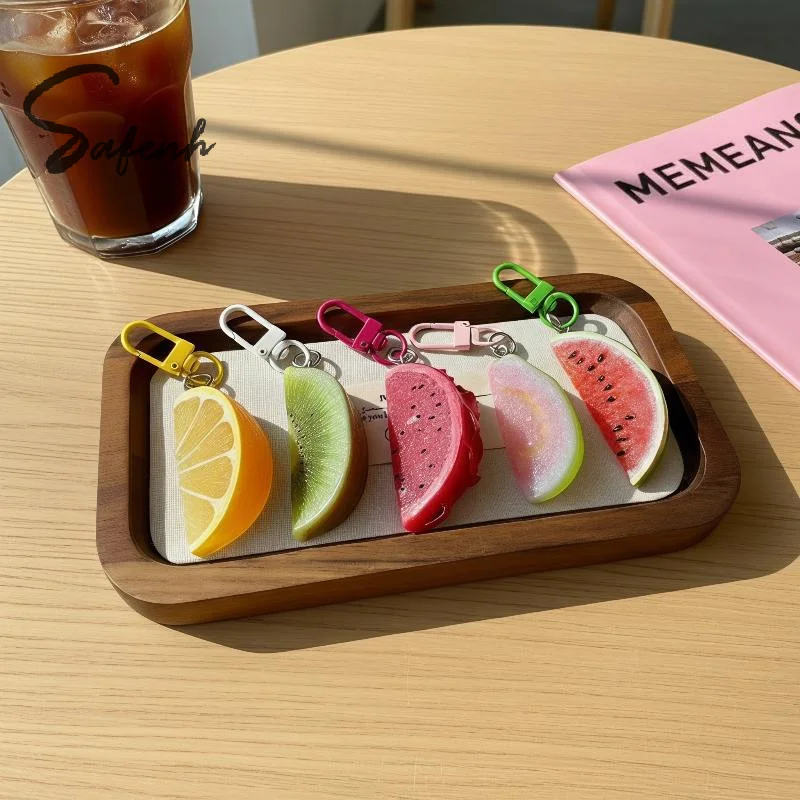 1 PCS Cute Simulation Summer Fruit Slice Keychain Resin Metal Hanging Pendant For Keys Bags Car Decoration