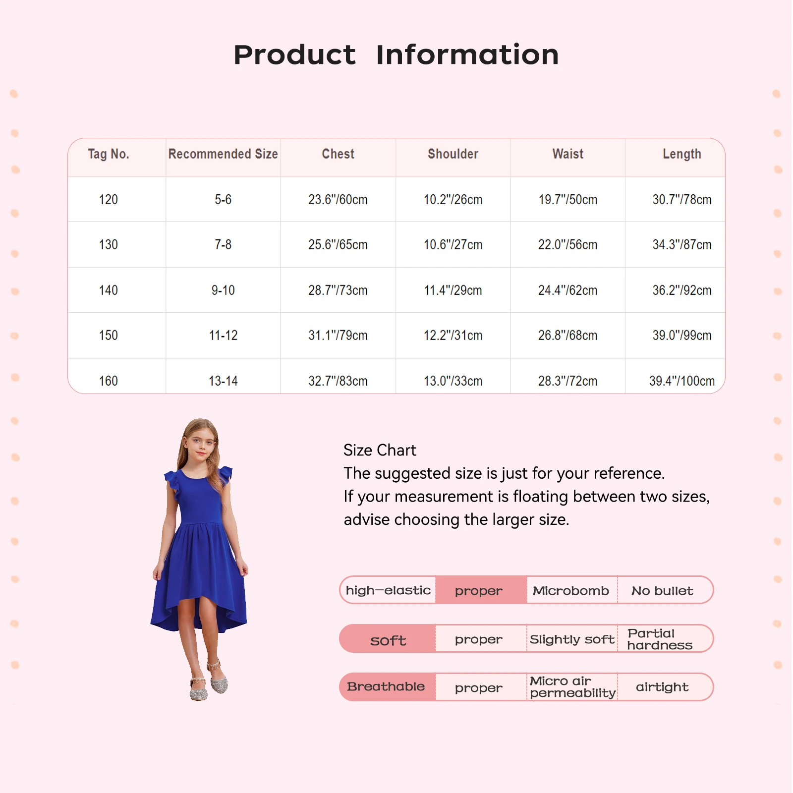 Kids Girls Dress Elegant Flutter Sleeves Round Neck High-Low Hem Dress Gown with Pockets for Wedding Birthday Party Photography