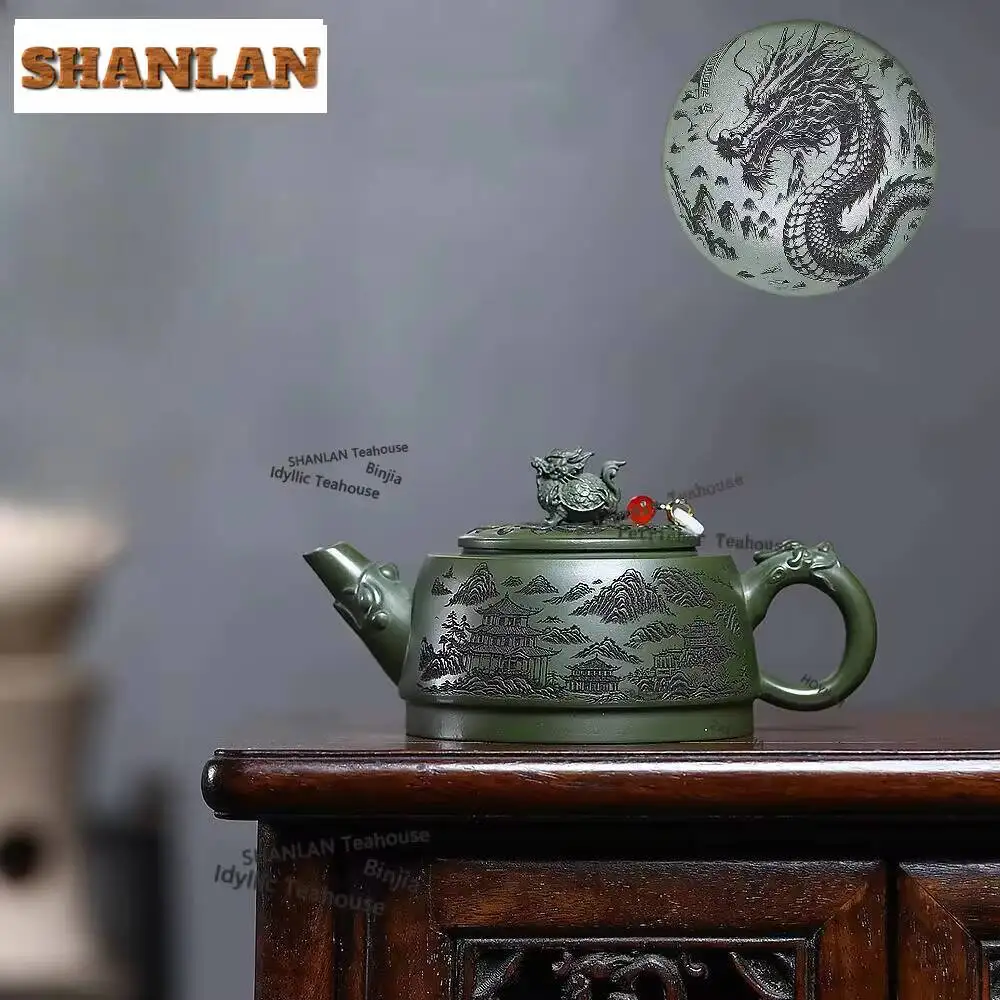 290ml Ancient Yixing Purple Clay Teapots Handmade Dragon Turtle Pot Raw Ore Green Mud Kettle With Infuser Zisha Tea Set Gift