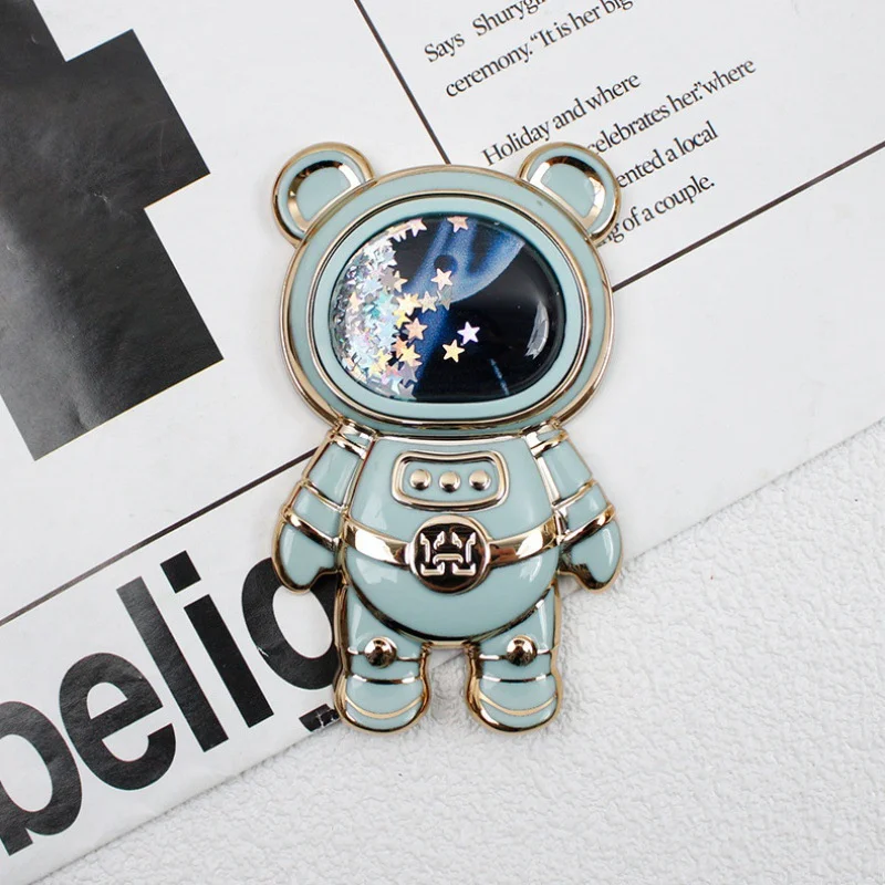 Cartoon Space Bear Glitter Liquid Quicksand Mobile Phone Grip Stand Holder Astronaut Phone Kickstand