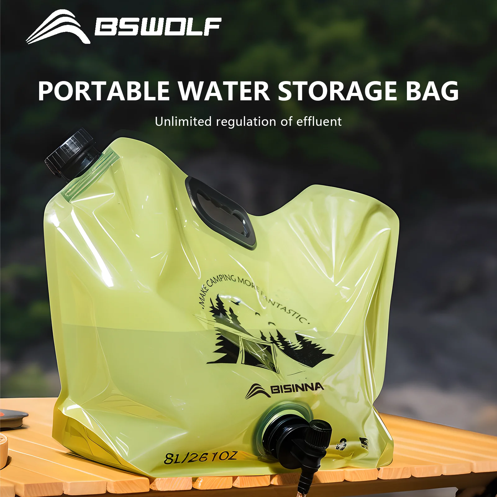 BSWOLF Outdoor Mini Folding Water Bag Camping 8L Large Capacity Portable Water Bag Thickened Soft Food Grade Water Storage Bag