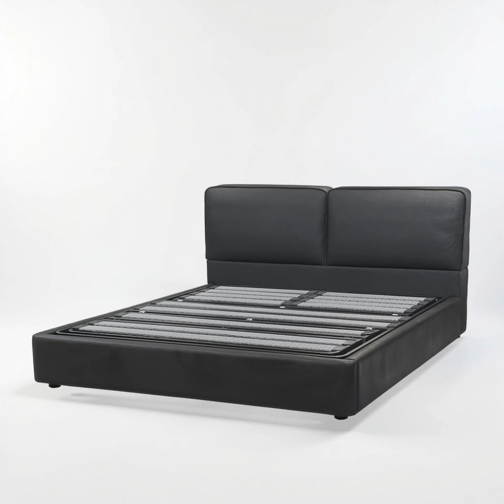 Modern Bedroom Furniture Minimalist Hotel Master Bedroom King/Queen Size Black Leather Upholstered Soft Bed