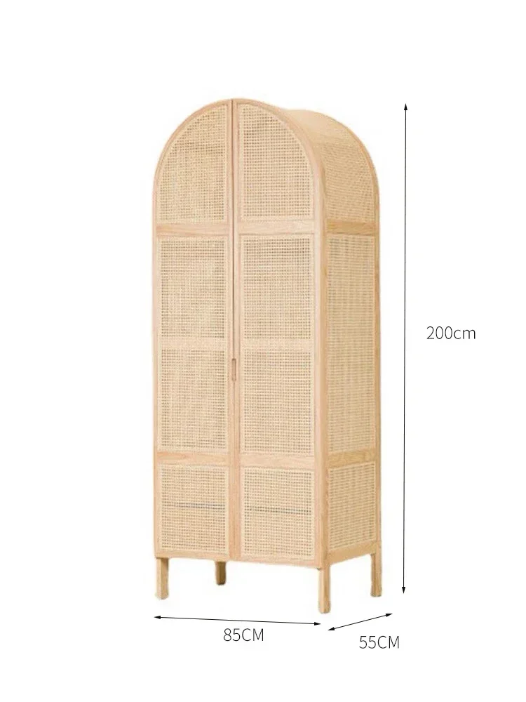 Nordic solid wood rattan wardrobe home bedroom finished product storage cabinet B & B hotel Japanese storage wardrobe log style