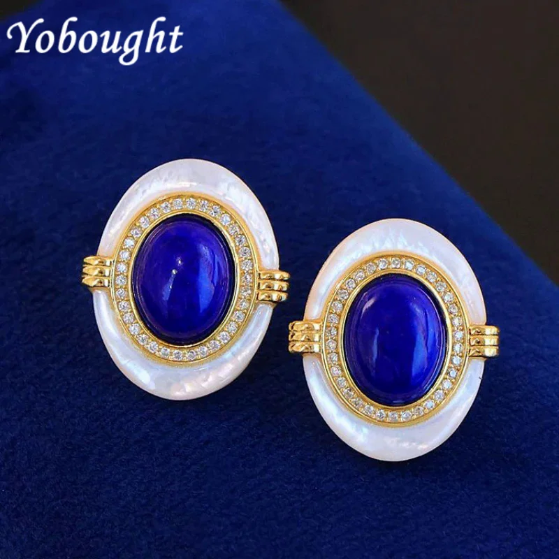 

Vintage High-Level Feeling Lapis Lazuli Fritillaria Stud Earings Original Charm Dark Blue Oval Earrings For Women Jewelry