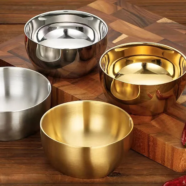 1PC 304 Stainless Steel Bowls Rice Noodle   Golden Silver Double Layer Ramen  Insulated  Food Container Kitchen