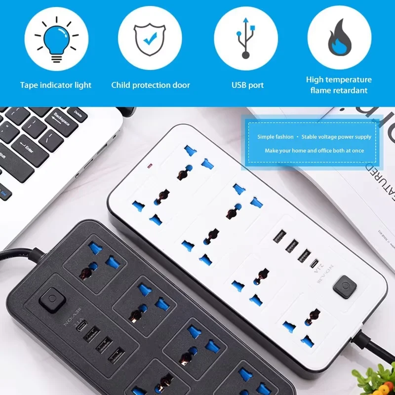 Xiaomi Power Multi Tap Universal Plug EU US UK Outlet Power Strip with 2m Extension Cord AC Type C USB Charge Electrical Socket