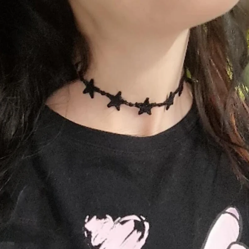 Aihua Böhmen schwarze Spitze Stern Halskette für Frauen handgemachte verstellbare geflochtene Halskette Retro Mode Hals Schmuck – Detail 1