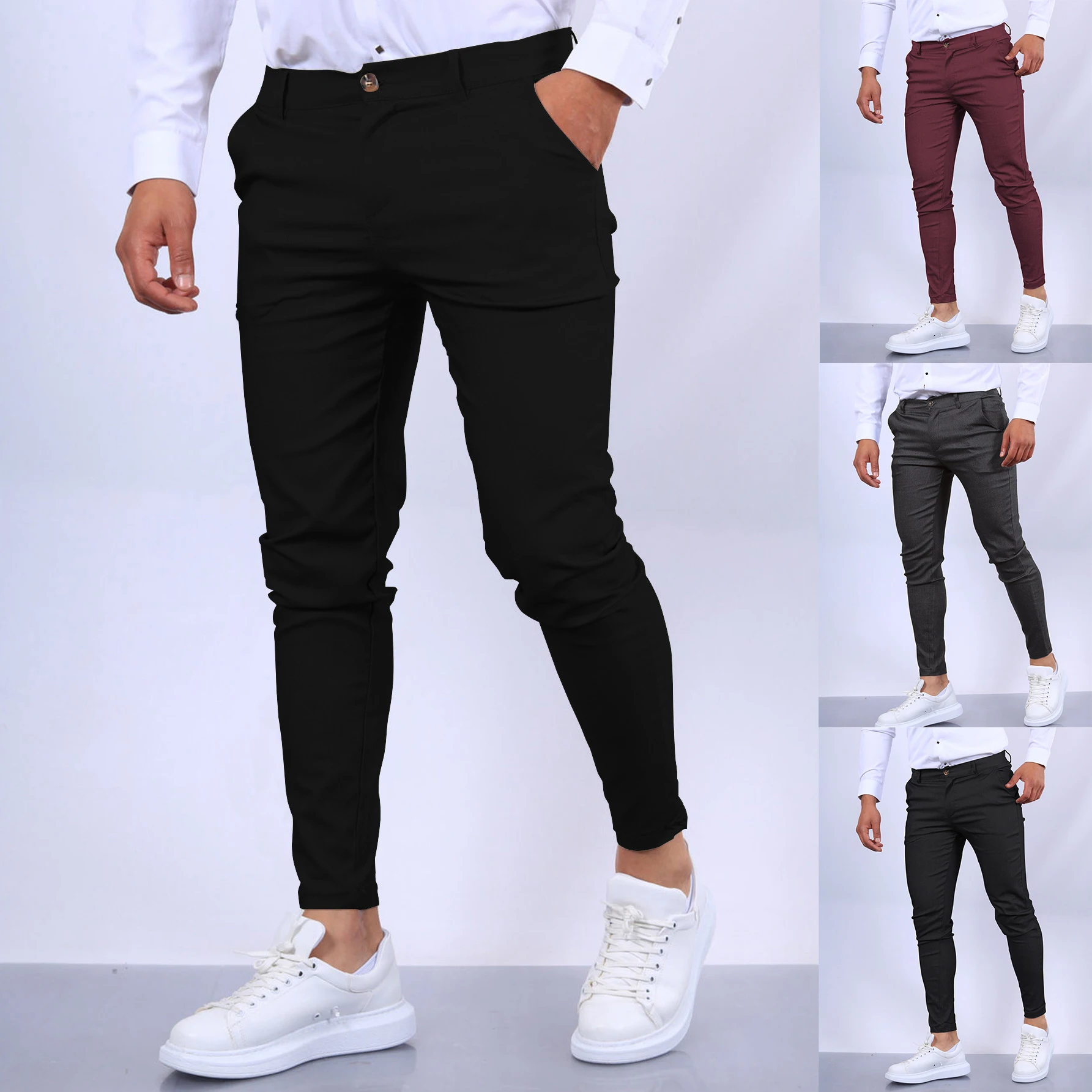 Solid Color Business Slim Men's Pants Banquet Attendance Daily Office Versatile Pants Four Seasons Comfortable