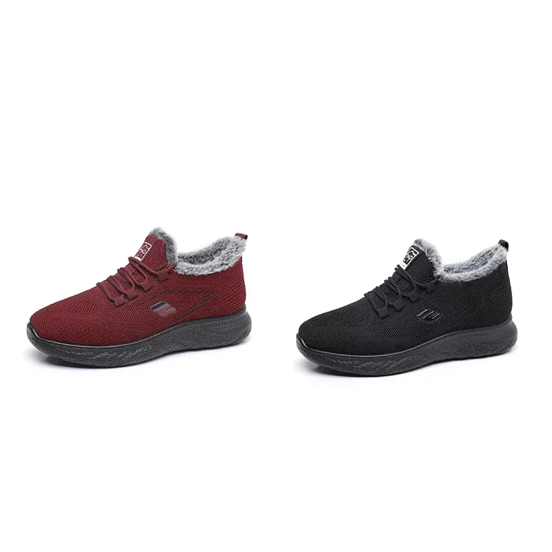 

Winter Plus Flannel Shoes Women's Cotton Shoes Padded Warm Sports Ankle Shoes Non-slip Flat-bottomed Mother Cotton Boots