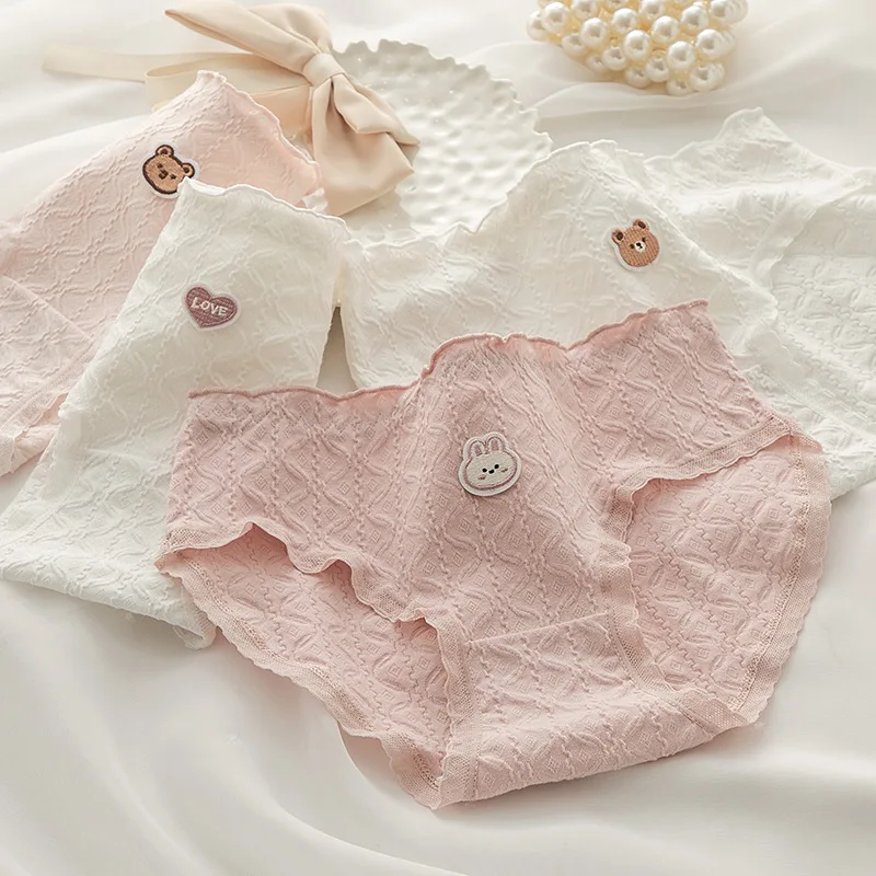 5PCS Women's Underwear Panty Sexy Lace Panties Girls' Bow Comfort Briefs Mid Waist Seamless Underpants Female Sexy Lingerie M-XL