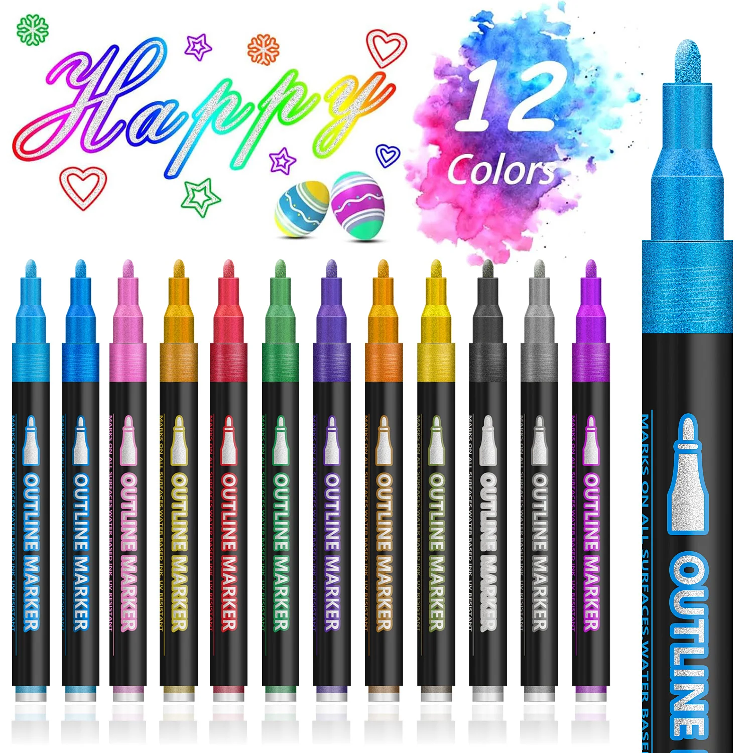 

8/12 Colors Double outline Metallic Highlighter Markers Write Smooth For Holiday Party Painting Drawing DIY Cup CD Art Supplies
