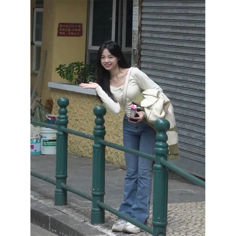 Korean Sle Long Sve T-irt Women's Slim Fit Design Sense Base irt Inner Wear Top Autumn Winter Faion Commute Sle