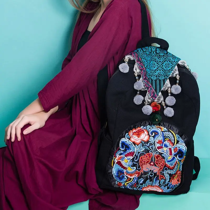 

Ethnic Style Embroidery College Wind Forest Literary Backpack Travel Bag Canvas Bag Female school bag Hiking bag