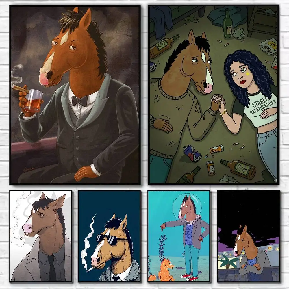B-BoJack H-Horseman Waterproof Self-Adhesive Wall Poster for Bedroom Living Room Home Decor