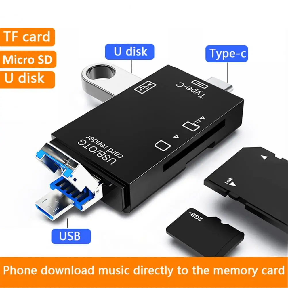 6-in-1 Multifunctional USB 3.0 Card Reader Mini Type-C TF-SD Card Reader OTG Adapter For Mobile Phone
