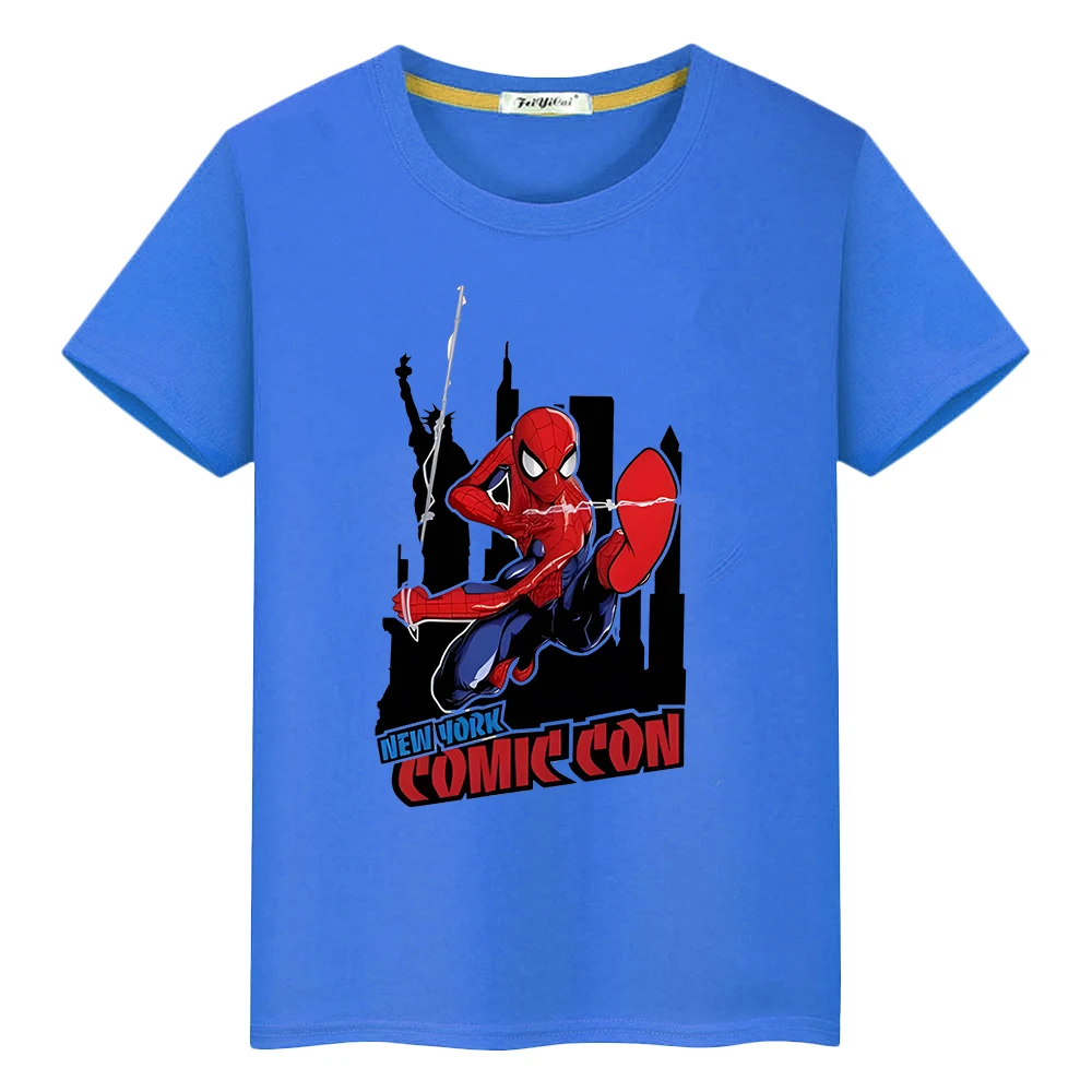 Spider-Man Print 100%Cotton T-shirt Cute Short sleeve y2k one piece Marvel Summer Short Boy Sports Anime Tops Kids clothes Girls