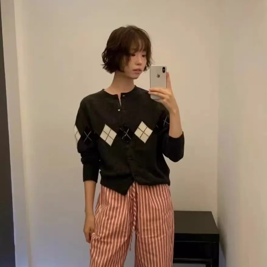 سترة صوفية محبوكة كاجوال من الصوف بتصميم كلاسيكي من Mat Retro Briti Sle، نمط معرف فوري، لا شيء مكتوب فيه