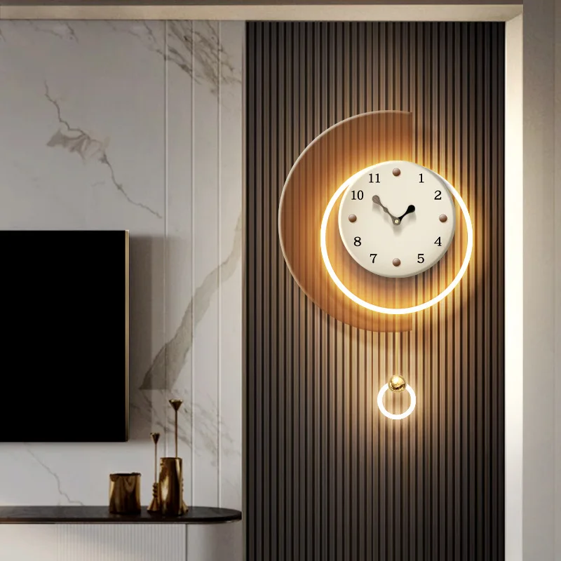 

Living room clock grille TV background wall wall clock creative clock wall lamp luminous painting simple dining room decoration
