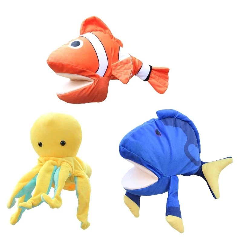 Marionnette à main dessin animé poisson pour poupée, marionnette à doigt en peluche pour poupée pour les parents en bas âge