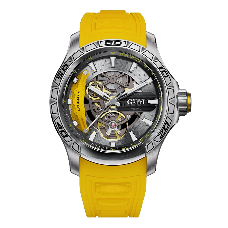 

BONEST GATTI Мужские автоматические часыb44 мм Механические наручные часы Гоночный штангенциркуль Циферблат 30 м Водонепроницаемые сапфировые светящиеся