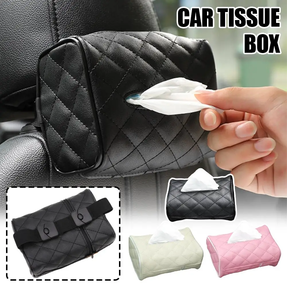 

Car Tissue Box Solid Color Plaid Leather Wear-Resistant Box Bag Back Tissue Hanging Shade Tissue Interior Car Seat Accessor H2Z1