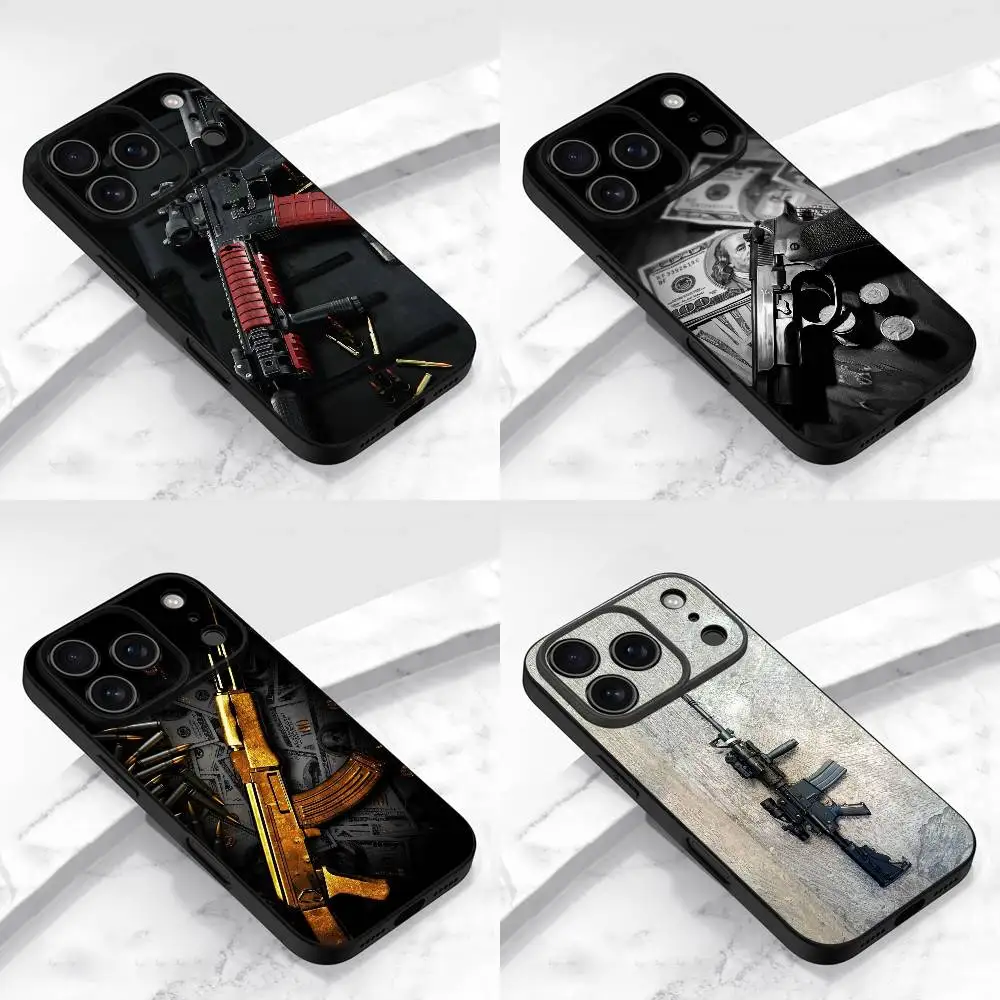 

Gun AK47 Rifle M4A1 Phone Case For iPhone 17,16,15,14,13,12,11,Pro,Max,Plus,E,Air,Mini Protective Black Cover
