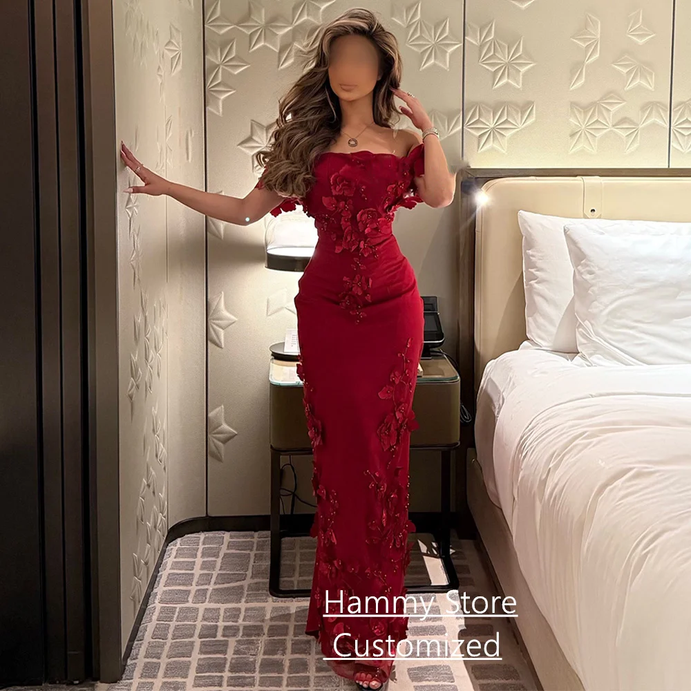 

Arabian Evening Dress فساتين سهرة Customized Off The Shoulder Pearls Flowers Sweep Train Mermaid Party Gown