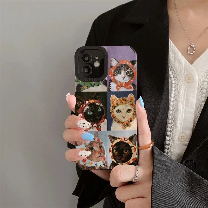 Cute Cat Art Illustration Phone Case for Iphone 11 Pro Max 12 13 Iphone 14 Pro Max Iphone 15 Pro Max Iphone 16 Pro Max Couque