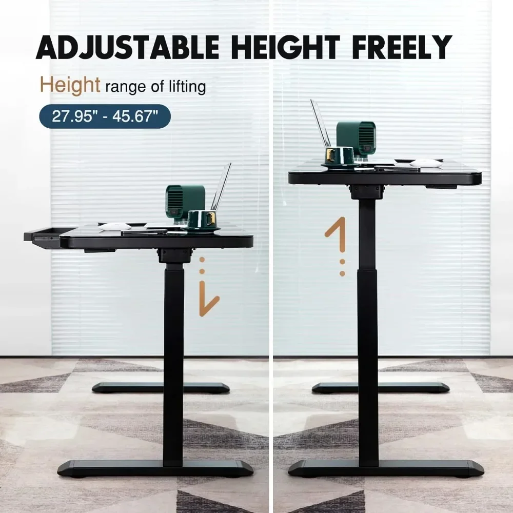 Glass Top Standing Desk with Wireless Charging with Drawer Dual Motor Electric Adjustable Height Desk with USB Type-C/A Port