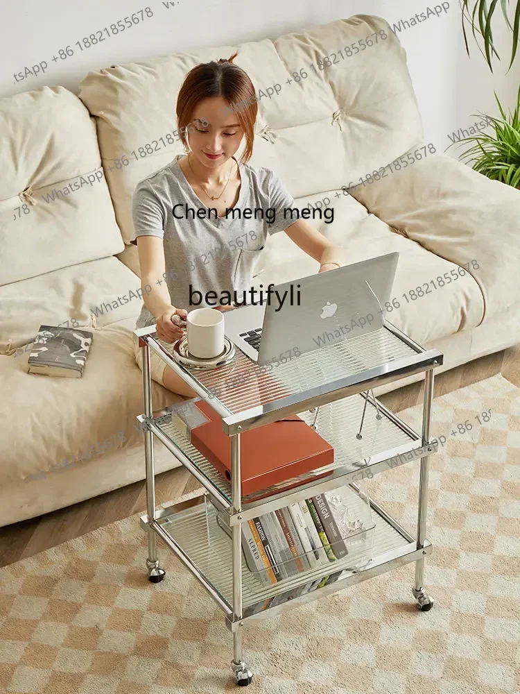 

ss7304 Zhonggu Mobile Trolley Three-Layer Changhong Glass Storage Light Luxury Living Room Side Table Corner Table