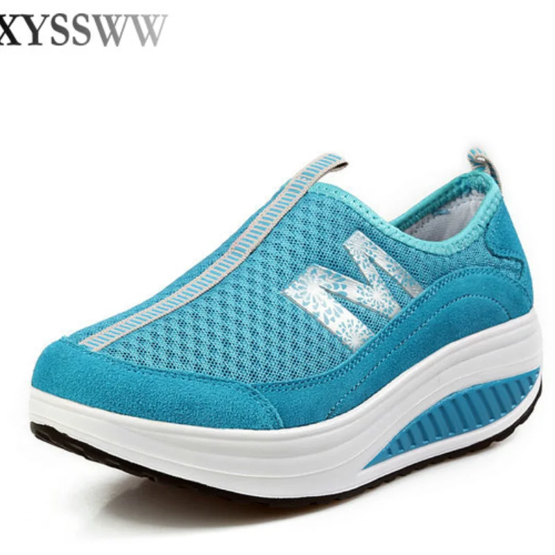 Women Shoes Wedge Bodybuilding Shoes Platform Health Lose Weight Women F Fitness Zapatos Mujer Blue