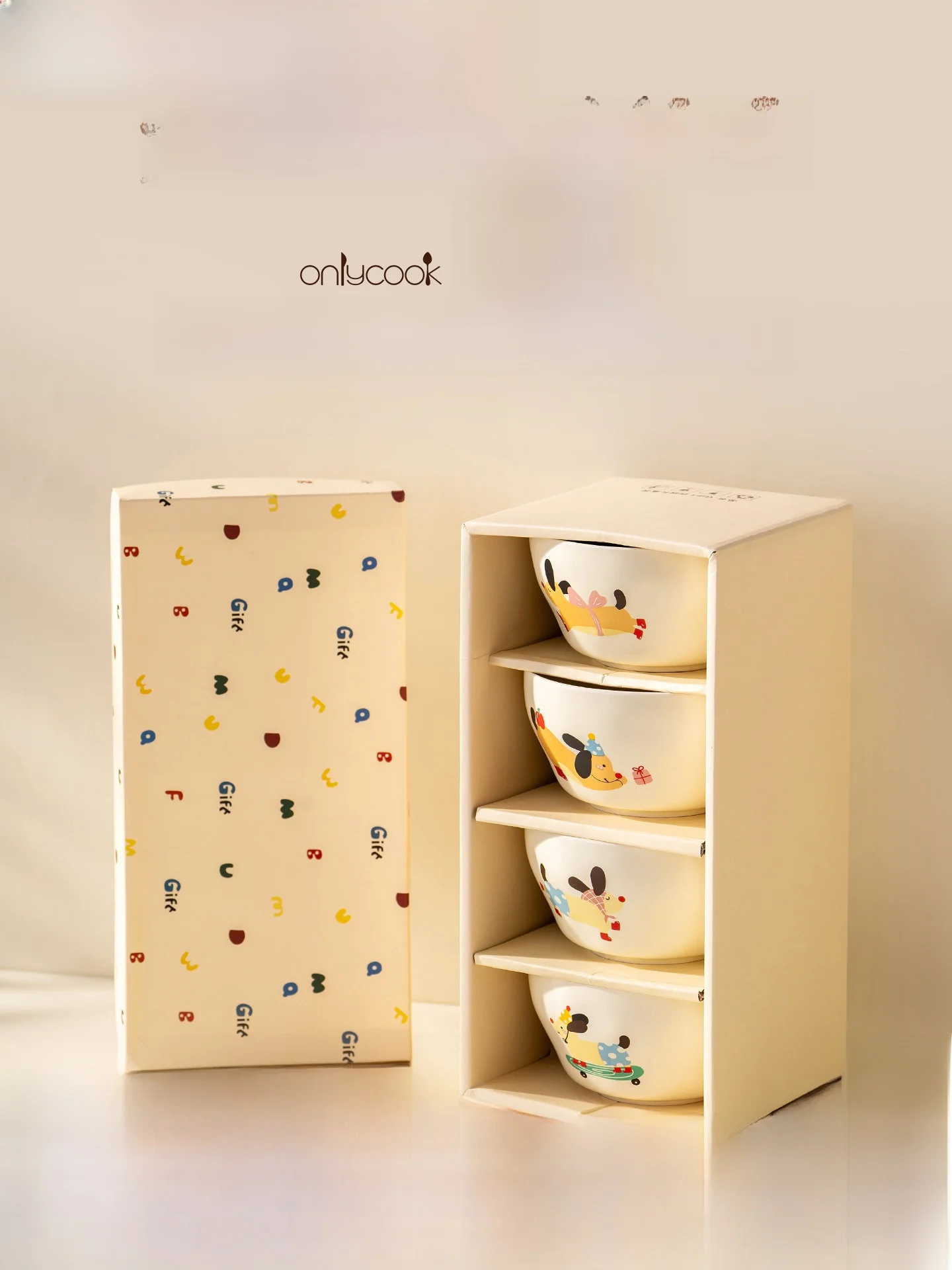 

Cute Cerc Rice Bowl Set with Cartoon Dog Skateboard Design One Bowl per Person Children's Dining Utensils Gift Box Set