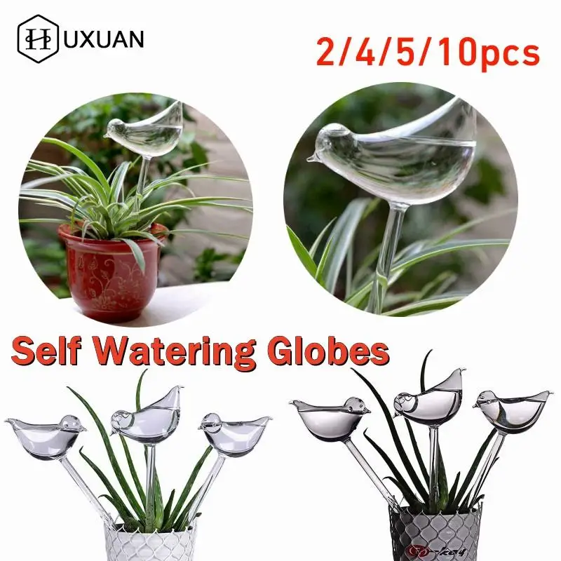 2/4/5/10pcs Automatic Flower Watering Device Plant Waterer Self Watering Globes Bird Shape Hand Blown ClearPlastic Aqua Bulbs