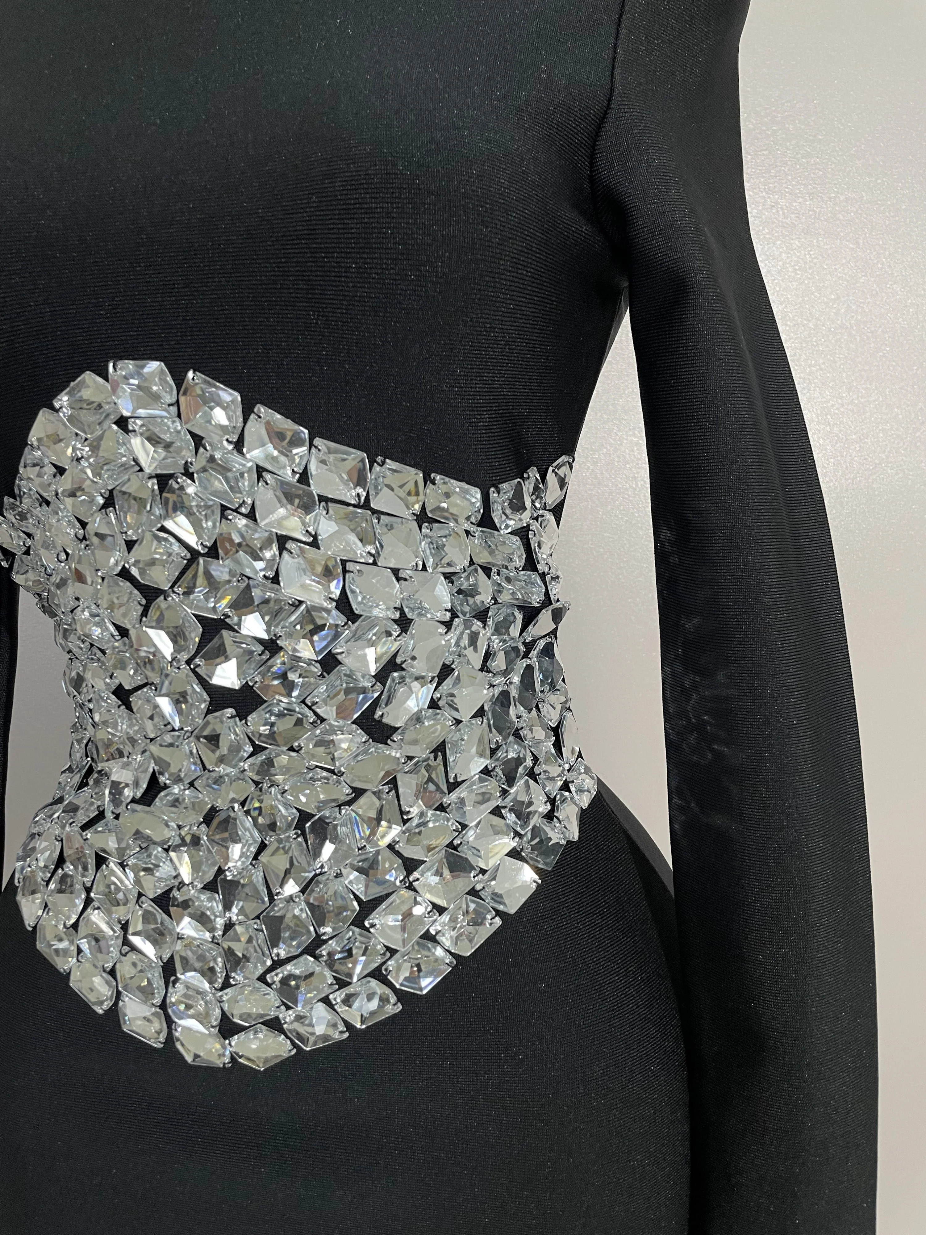 Elegante Sparkly Diamonds Lange Mouwen Bodycon Lange Bandage Jurk Vrouwen Avond Prom Luxe Verjaardagsfeestje Bruiloft Gast Jurken
