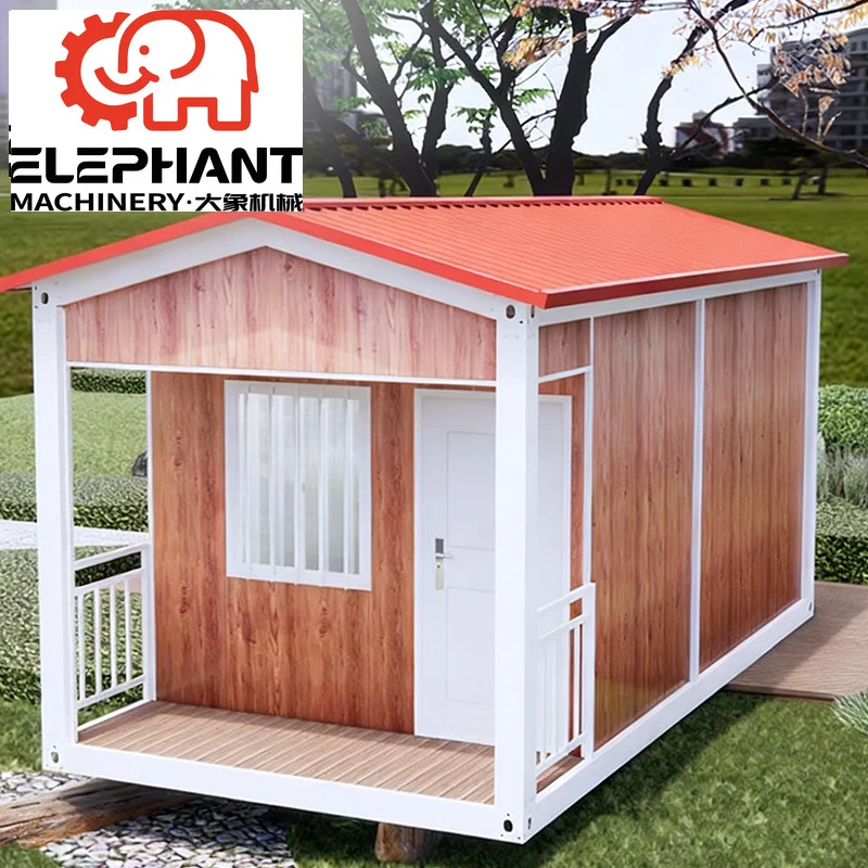 ELEPNANT House Flat Pack Breathable Prefab Container House with Red Roof for Garden Backyard and Office Building