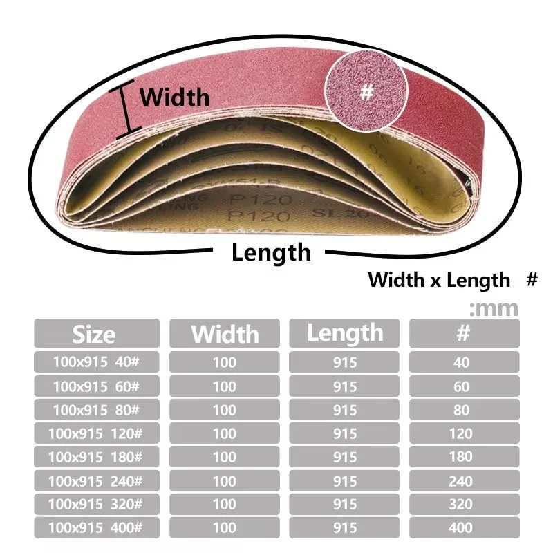 10PCS 915 * 100mm Sander Belts 40-1000 Grit Aluminum Oxide Sanding Belt Metal Polishing Sandpaper for Belt Sander Abrasive Tool