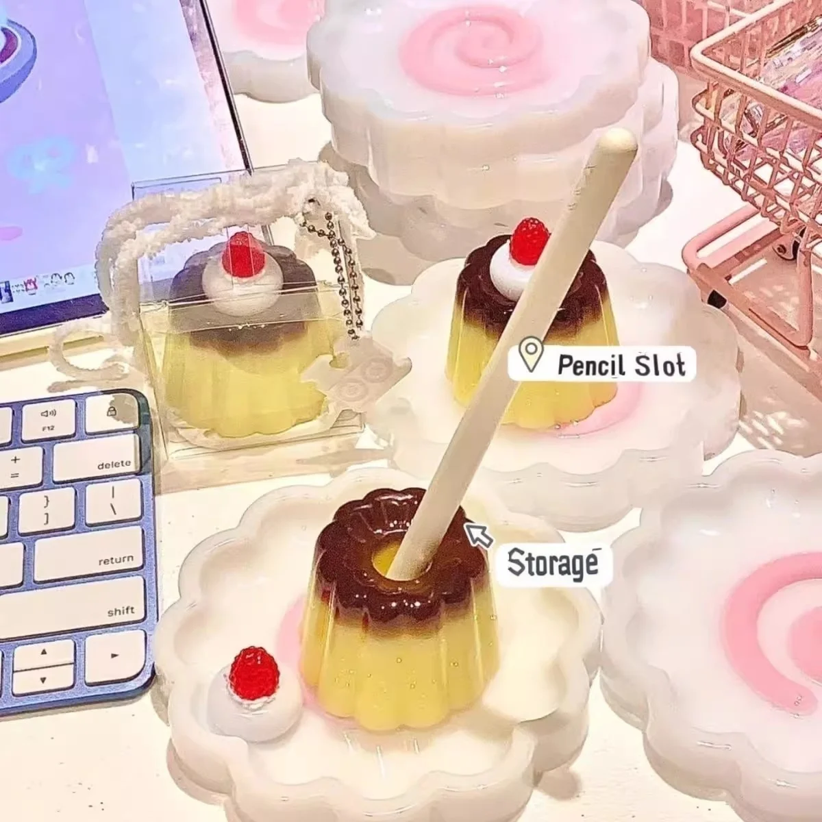 Jelly Pudding Pen Holder Cute Desktop Ornament Pencil Holder Pen Hole Pencil Slot Pencil Storage Stand Display Desk Organizer